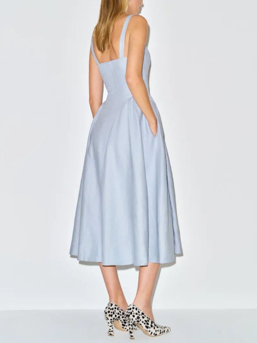 EUC Reformation Birdie Linen Midi Dress Cloud Blue Classic Casual - Picture 3 of 11